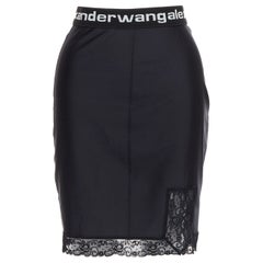T ALEXANDER WANG black lace trim logo tape waistband mini skirt XS