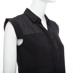 T ALEXANDER WANG black sheer silk blend paneled cap sleeve button front dress XS