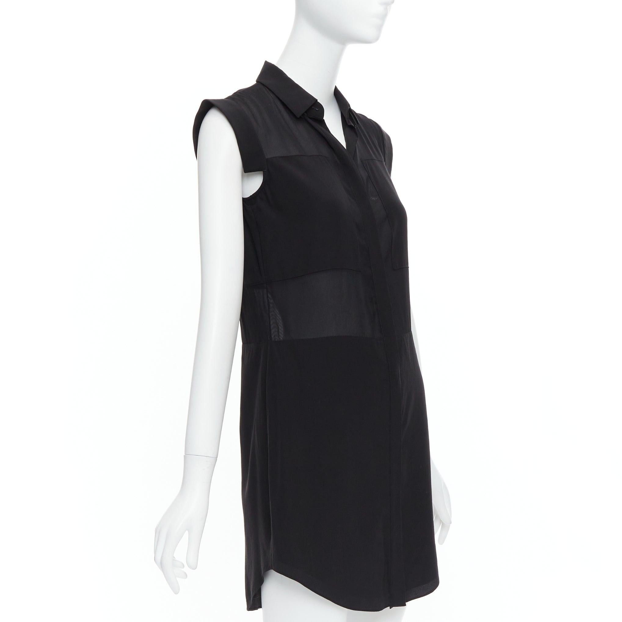Noir T Robe à manches capuchon et boutons en soie mélangée noire transparente d'AT&WANG XS en vente