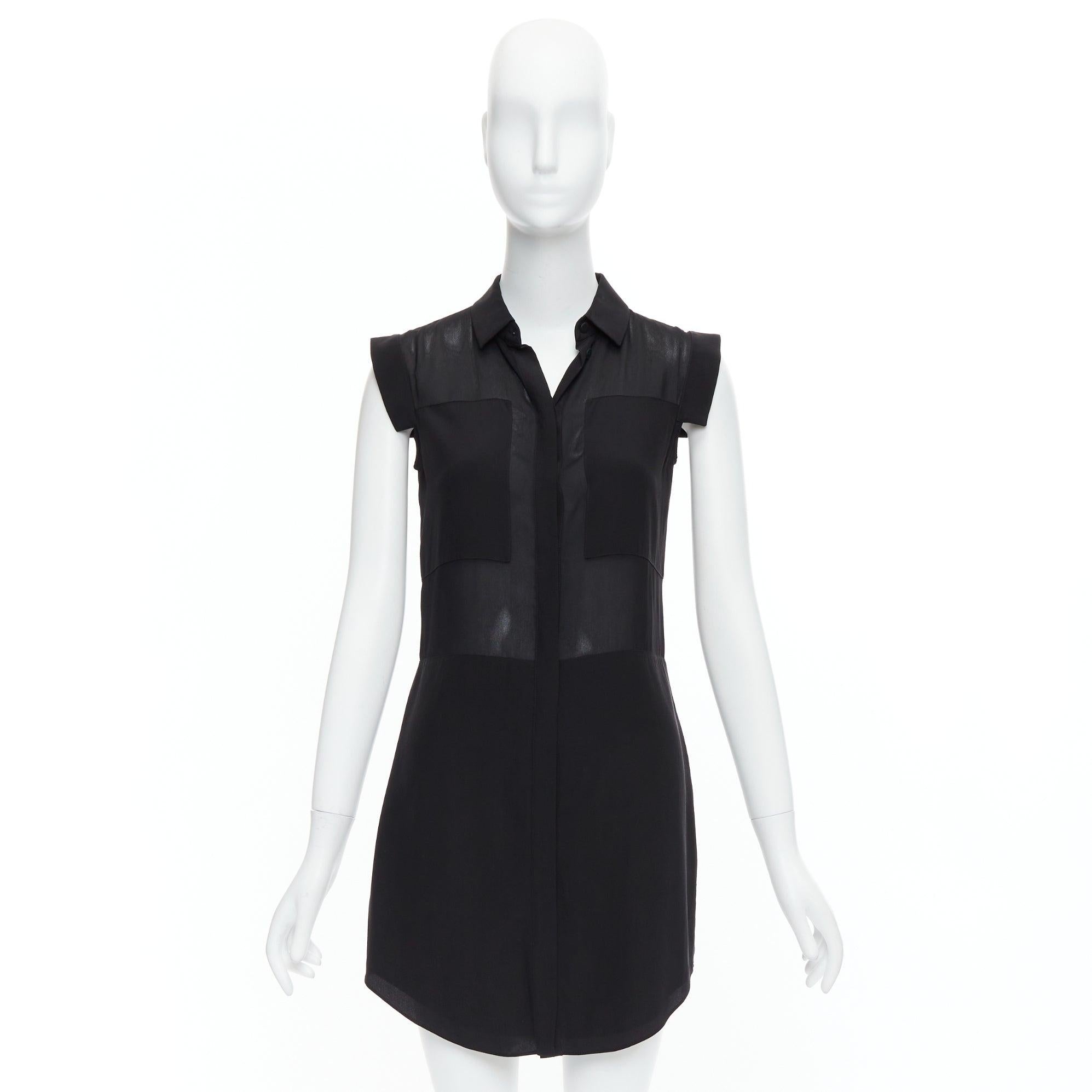 T Robe à manches capuchon et boutons en soie mélangée noire transparente d'AT&WANG XS en vente 4
