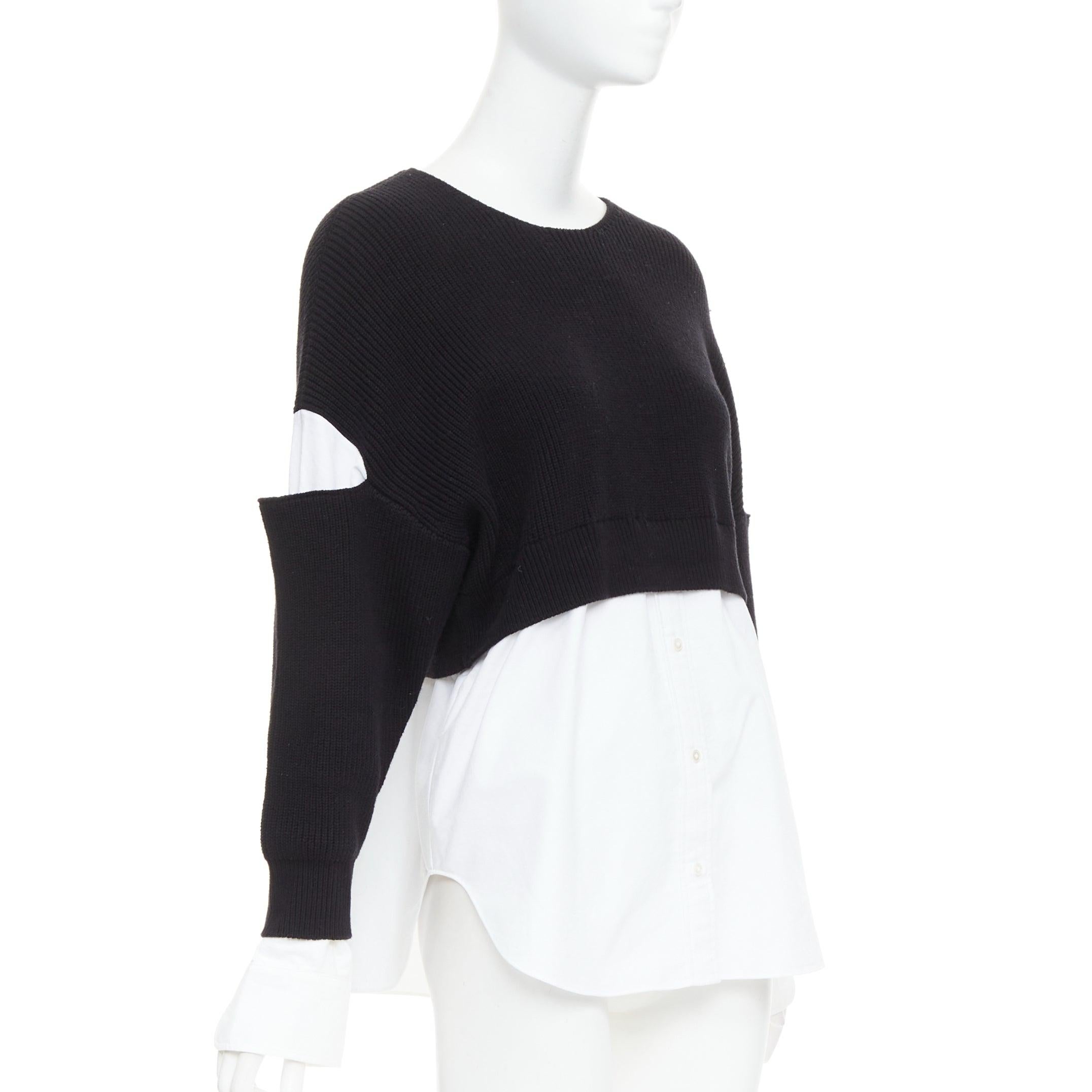 Black T ALEXANDER WANG black white cotton blend hybrid cropped sweater shirt top XS For Sale