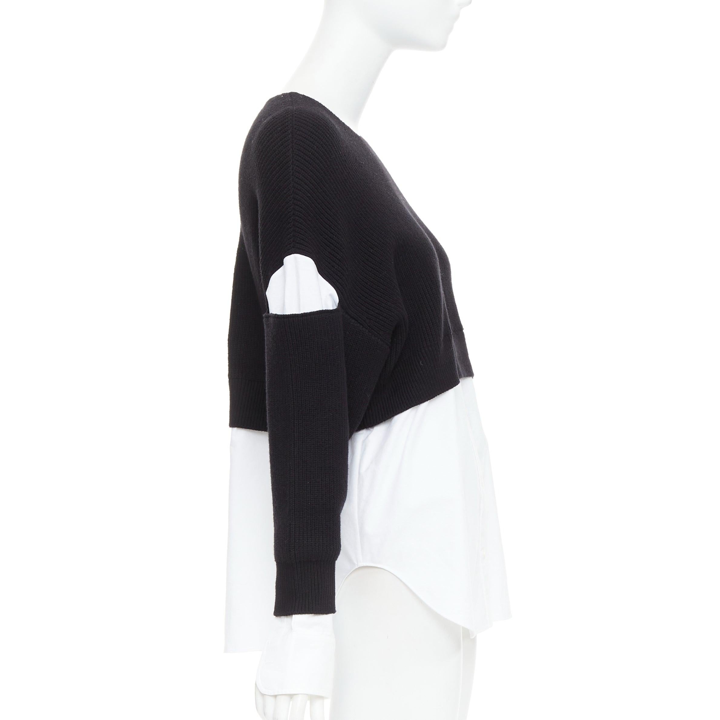 T ALEXANDER WANG black white cotton blend hybrid cropped sweater shirt top XS In Excellent Condition For Sale In Hong Kong, NT