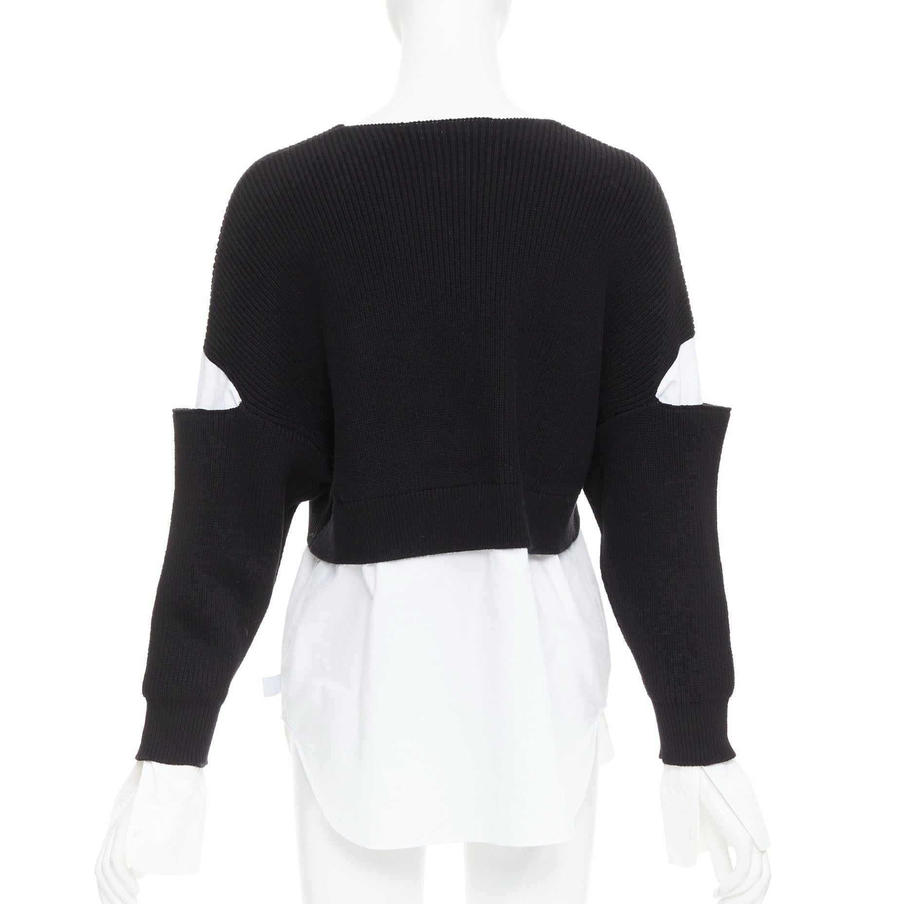 Women's T ALEXANDER WANG black white cotton blend hybrid cropped sweater shirt top XS For Sale