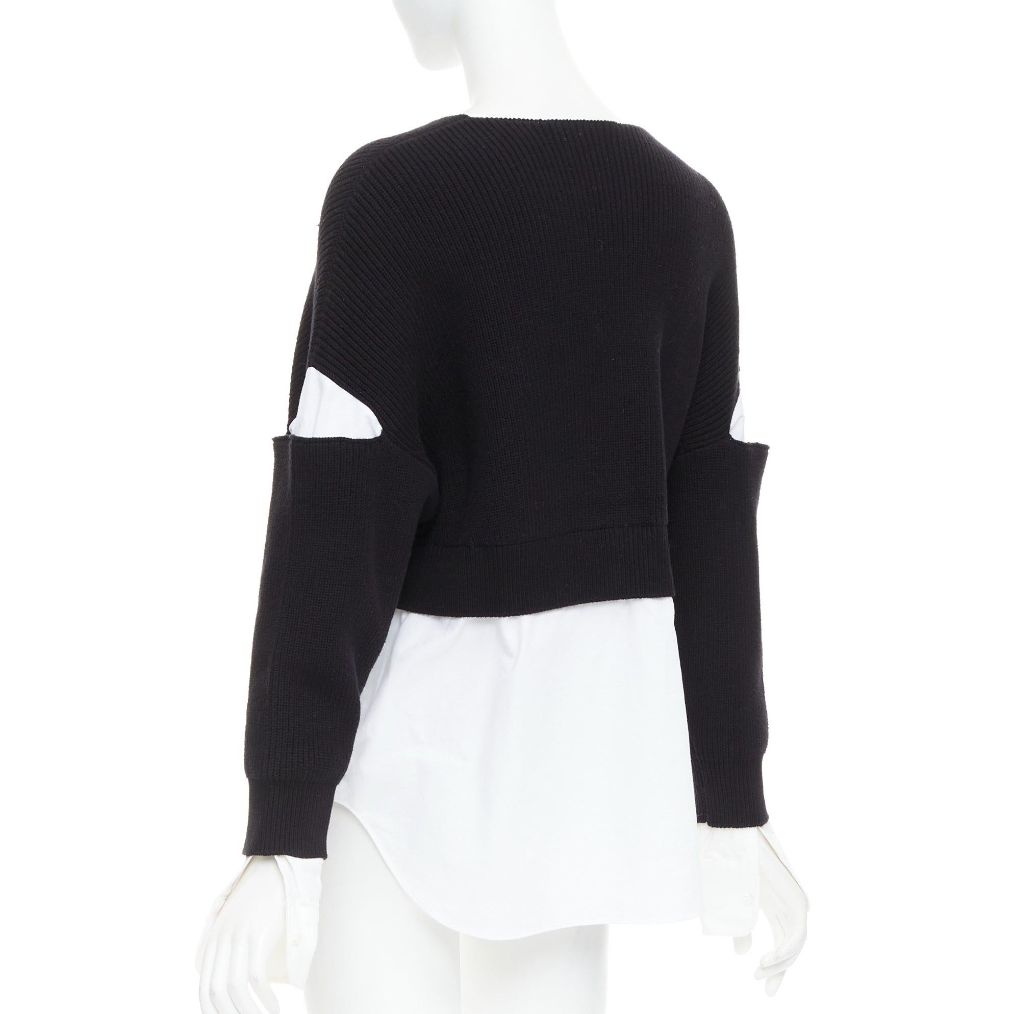 T ALEXANDER WANG black white cotton blend hybrid cropped sweater shirt top XS For Sale 1