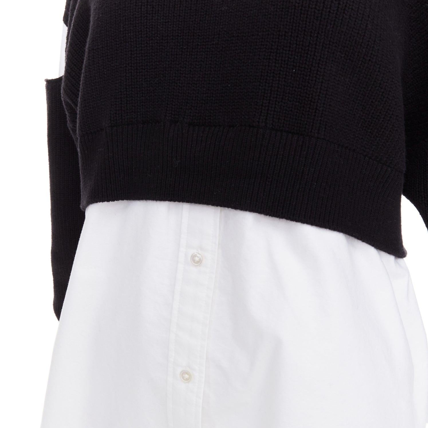 T ALEXANDER WANG black white cotton blend hybrid cropped sweater shirt top XS For Sale 2