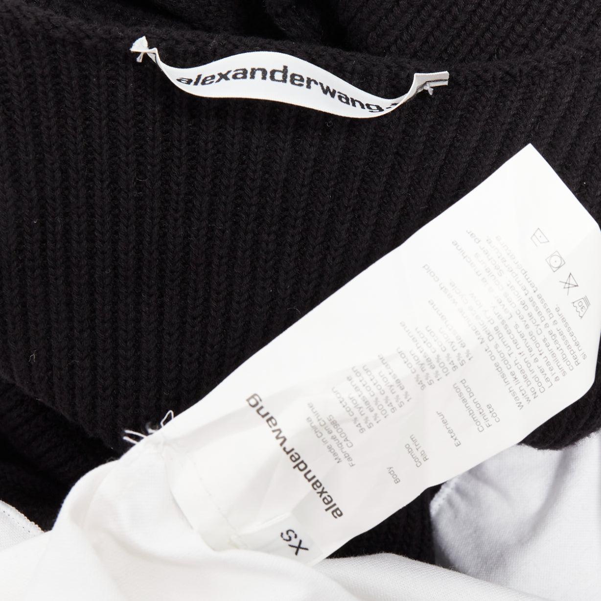 T ALEXANDER WANG black white cotton blend hybrid cropped sweater shirt top XS For Sale 3