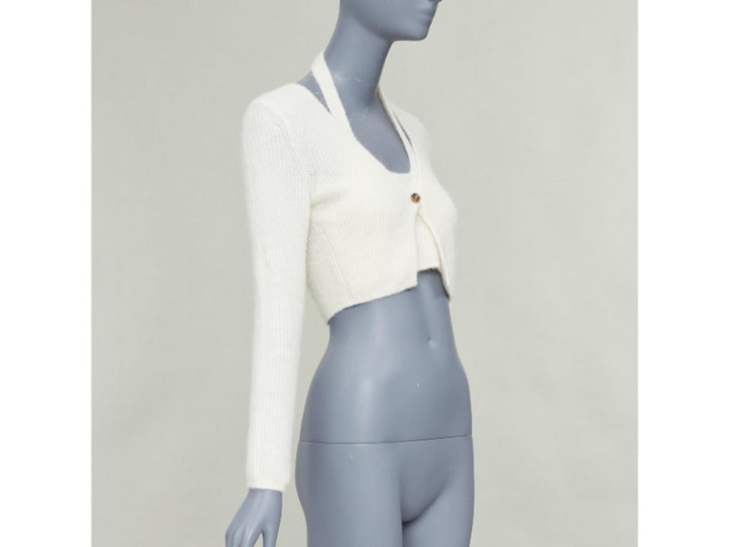 T ALEXANDER WANG cream alpaca blend halter crop deconstructed cardigan S (Grau) im Angebot