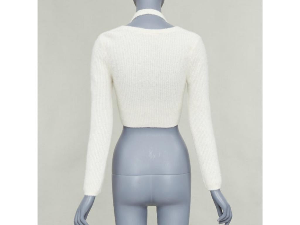 T ALEXANDER WANG cream alpaca blend halter crop deconstructed cardigan S Damen im Angebot