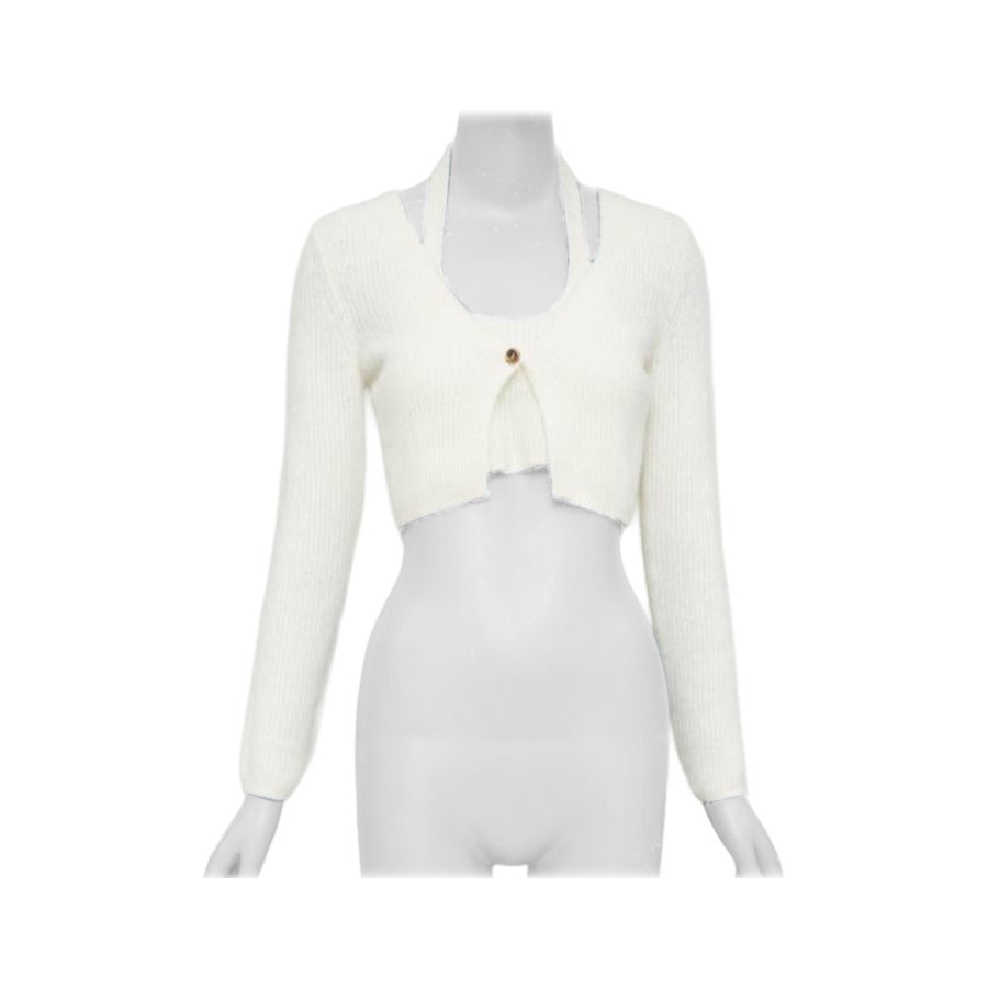 T ALEXANDER WANG cream alpaca blend halter crop deconstructed cardigan S