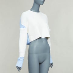 T ALEXANDER WANG cream blue cotton blend hybrid sweater shirt XS