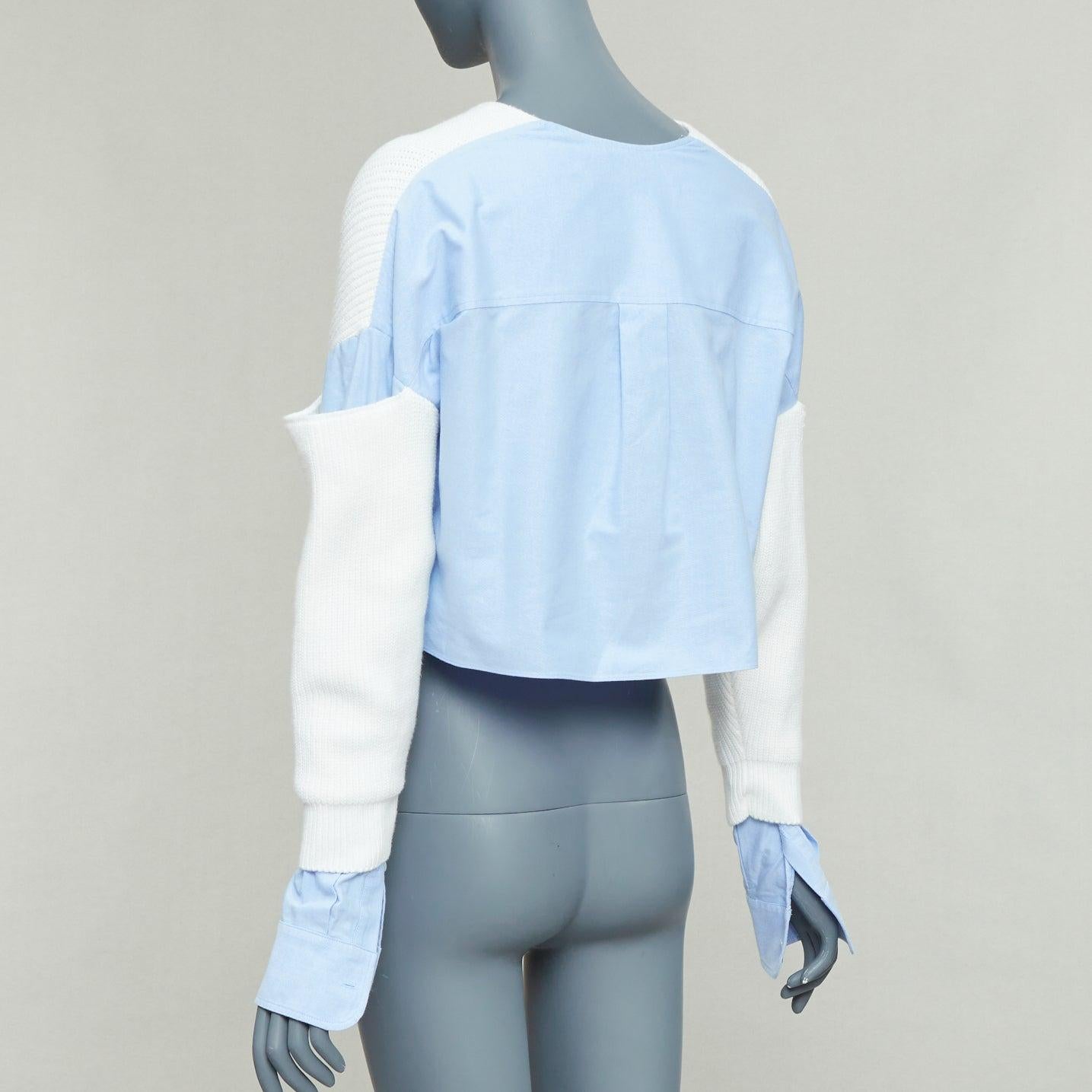Bianco T ALEXANDER WANG cream blue cotton blend hybrid sweater shirt XS in vendita