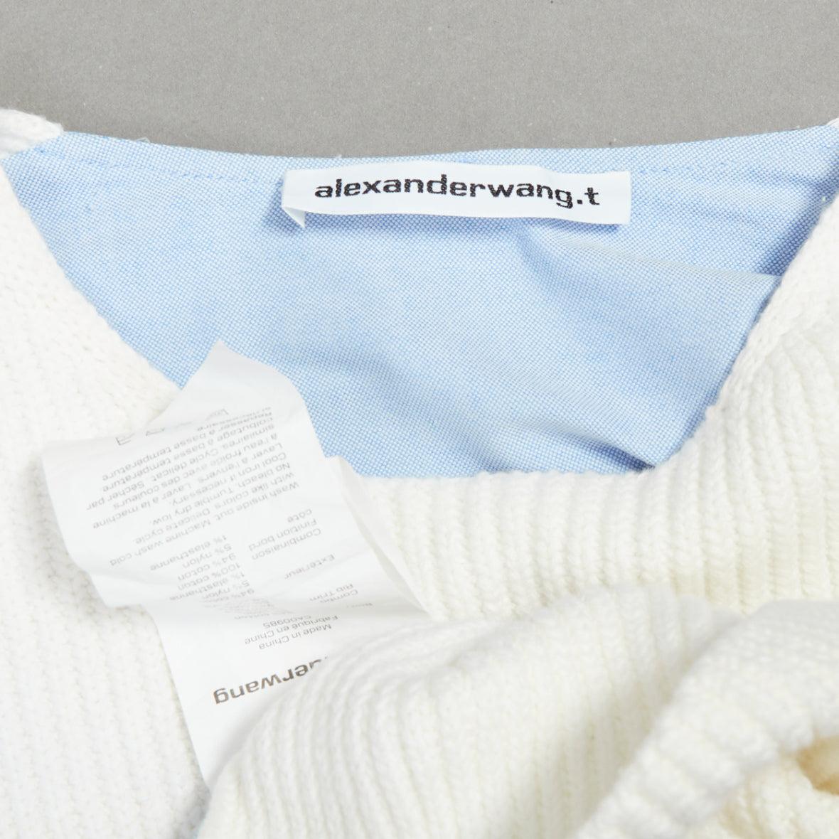 T ALEXANDER WANG cream blue cotton blend hybrid sweater shirt XS in vendita 3