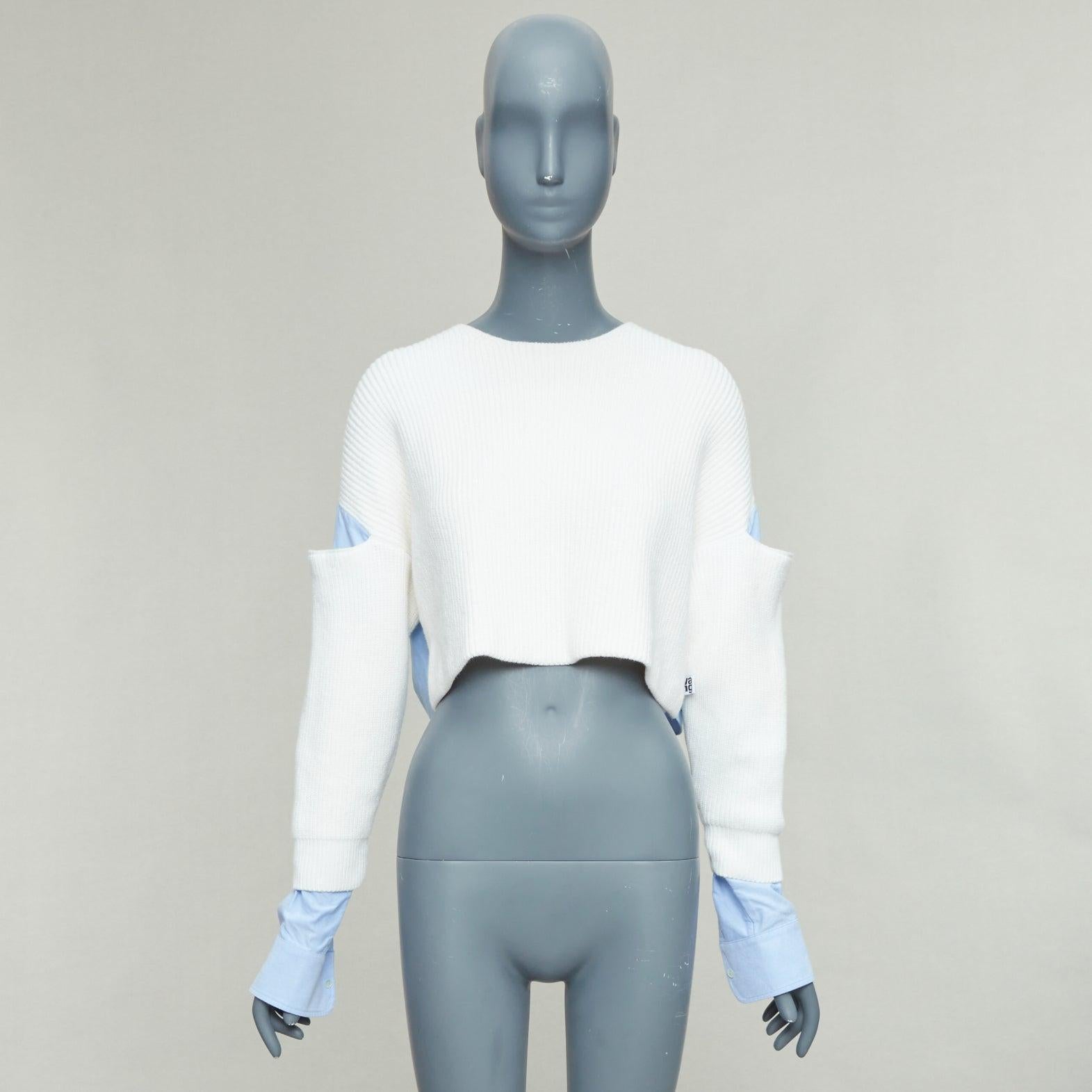 T ALEXANDER WANG cream blue cotton blend hybrid sweater shirt XS in vendita 4