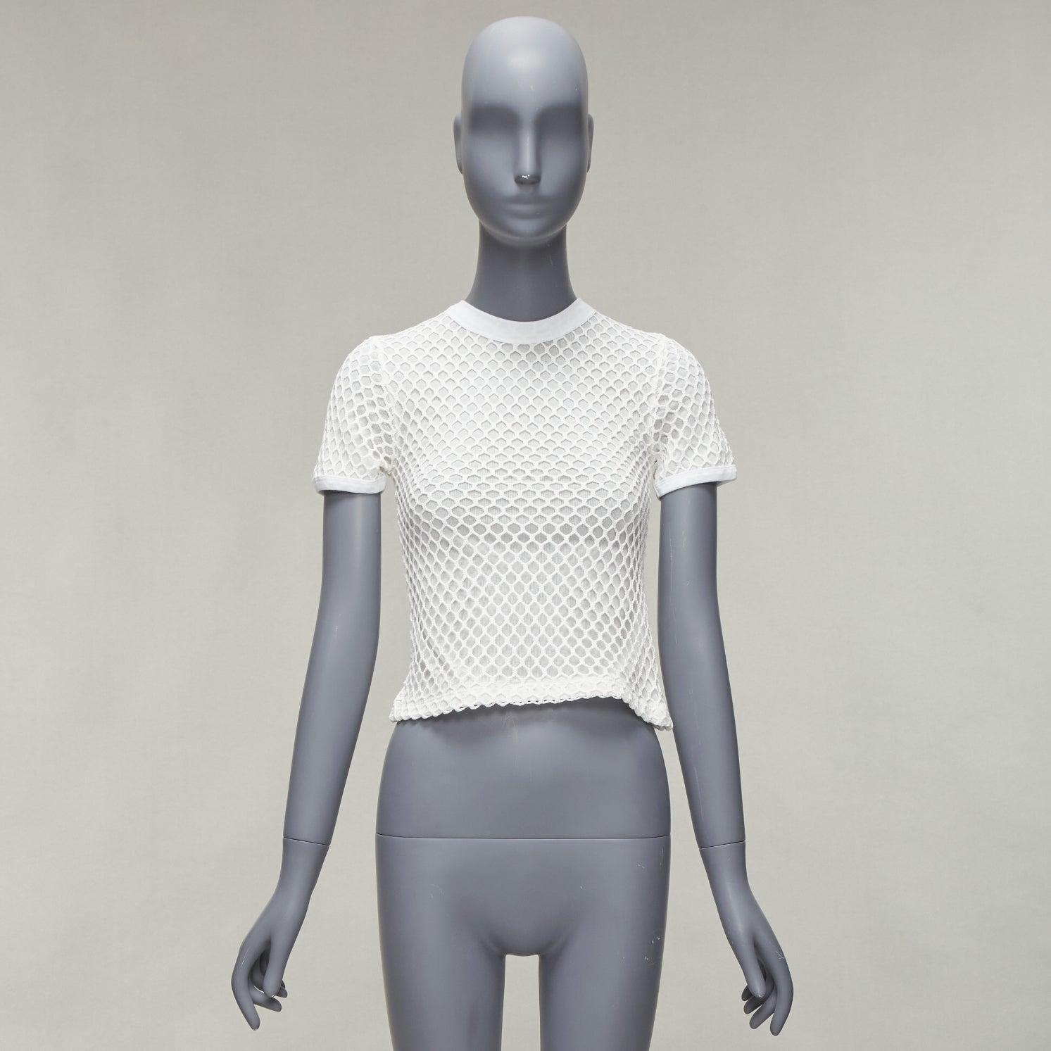 T ALEXANDER WANG white cotton net overlay crew neck fitted top XS For Sale 6