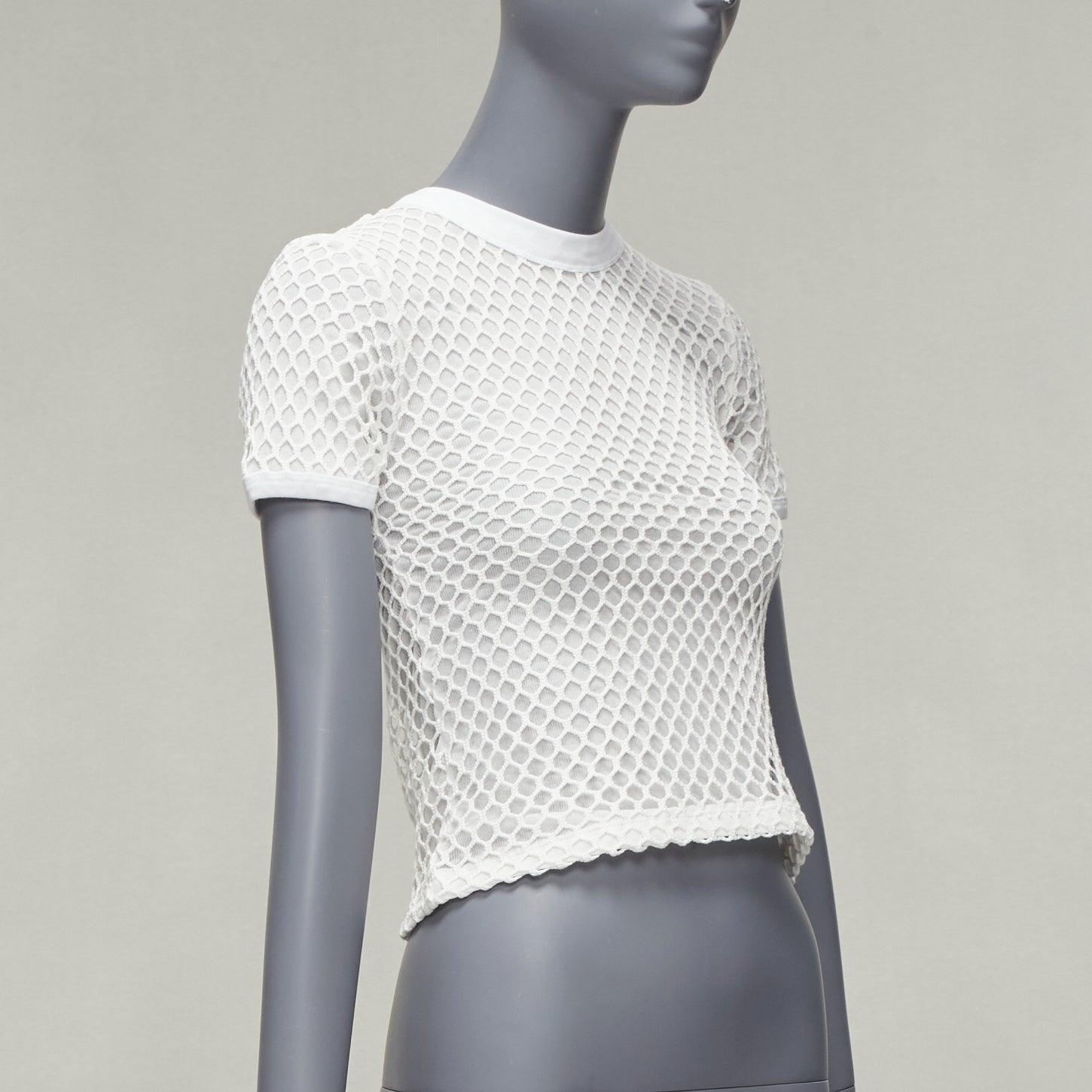 Grigio T ALEXANDER WANG top aderente a girocollo in rete di cotone bianco XS in vendita