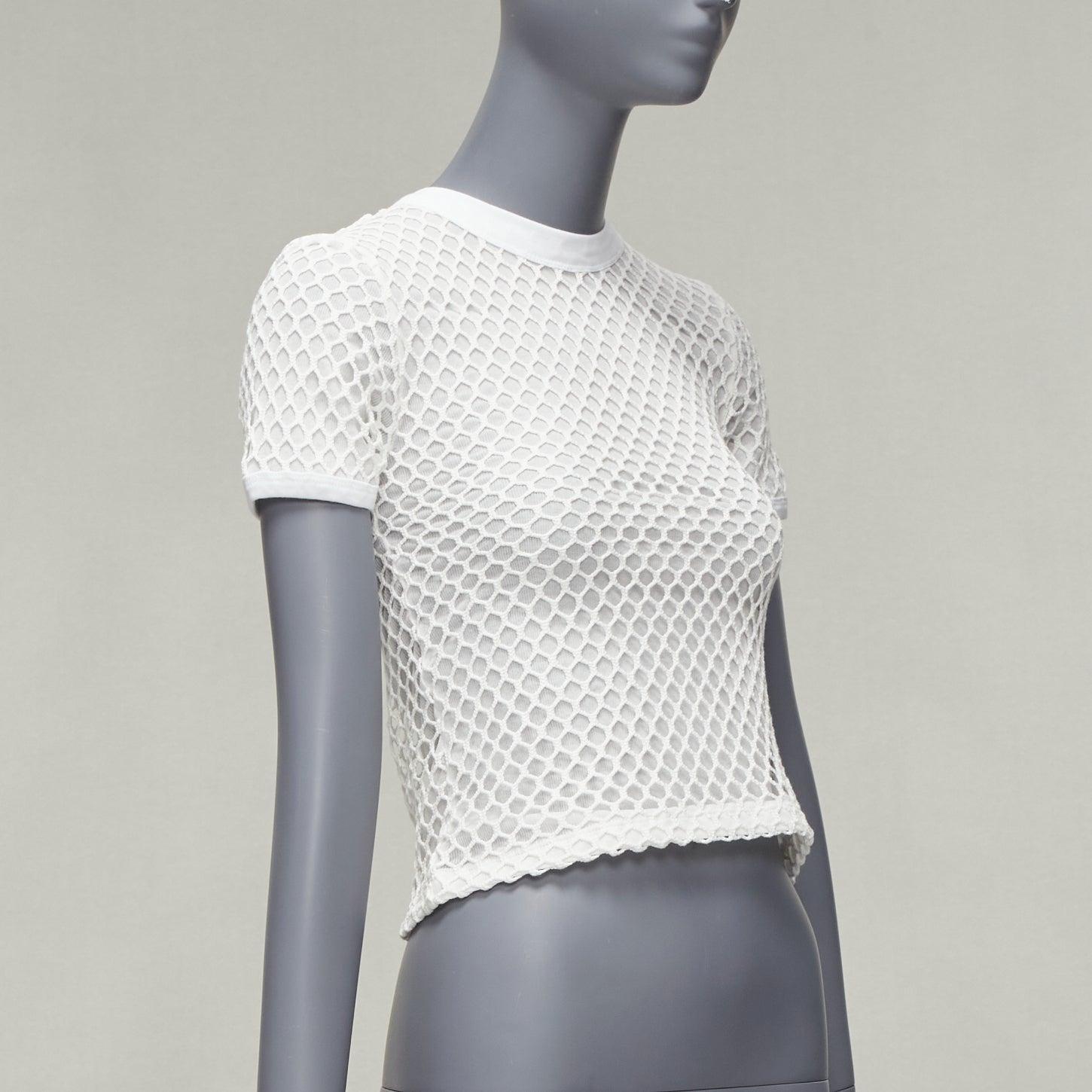 T ALEXANDER WANG white cotton net overlay crew neck fitted top XS In Excellent Condition For Sale In Hong Kong, NT