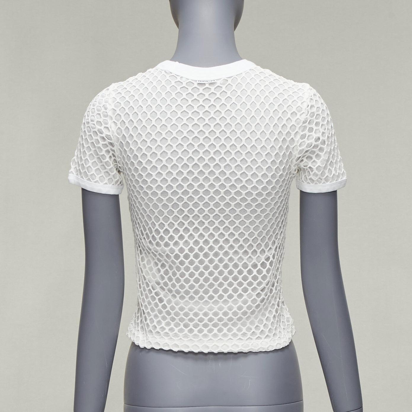 T ALEXANDER WANG white cotton net overlay crew neck fitted top XS For Sale 1