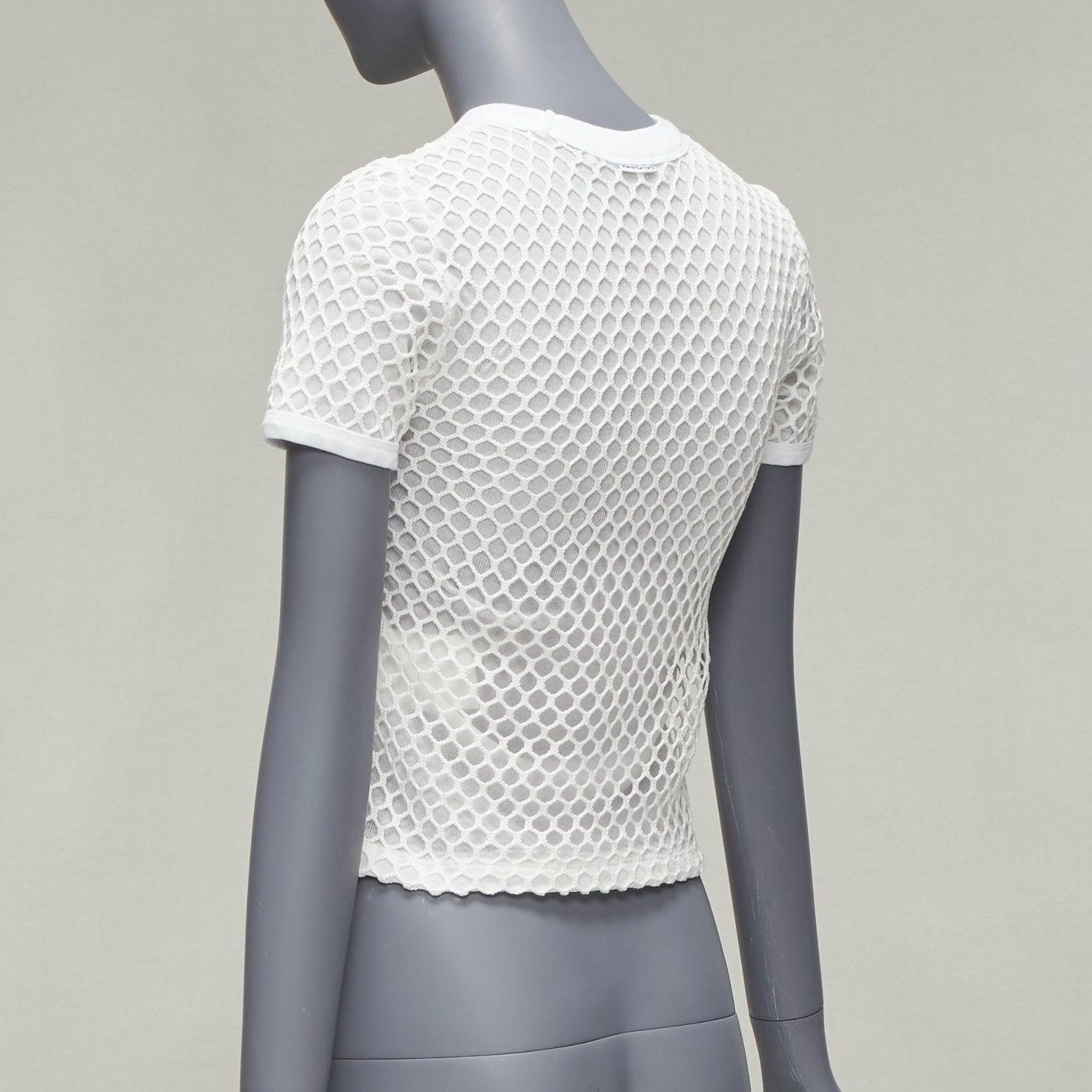 T ALEXANDER WANG top aderente a girocollo in rete di cotone bianco XS in vendita 1