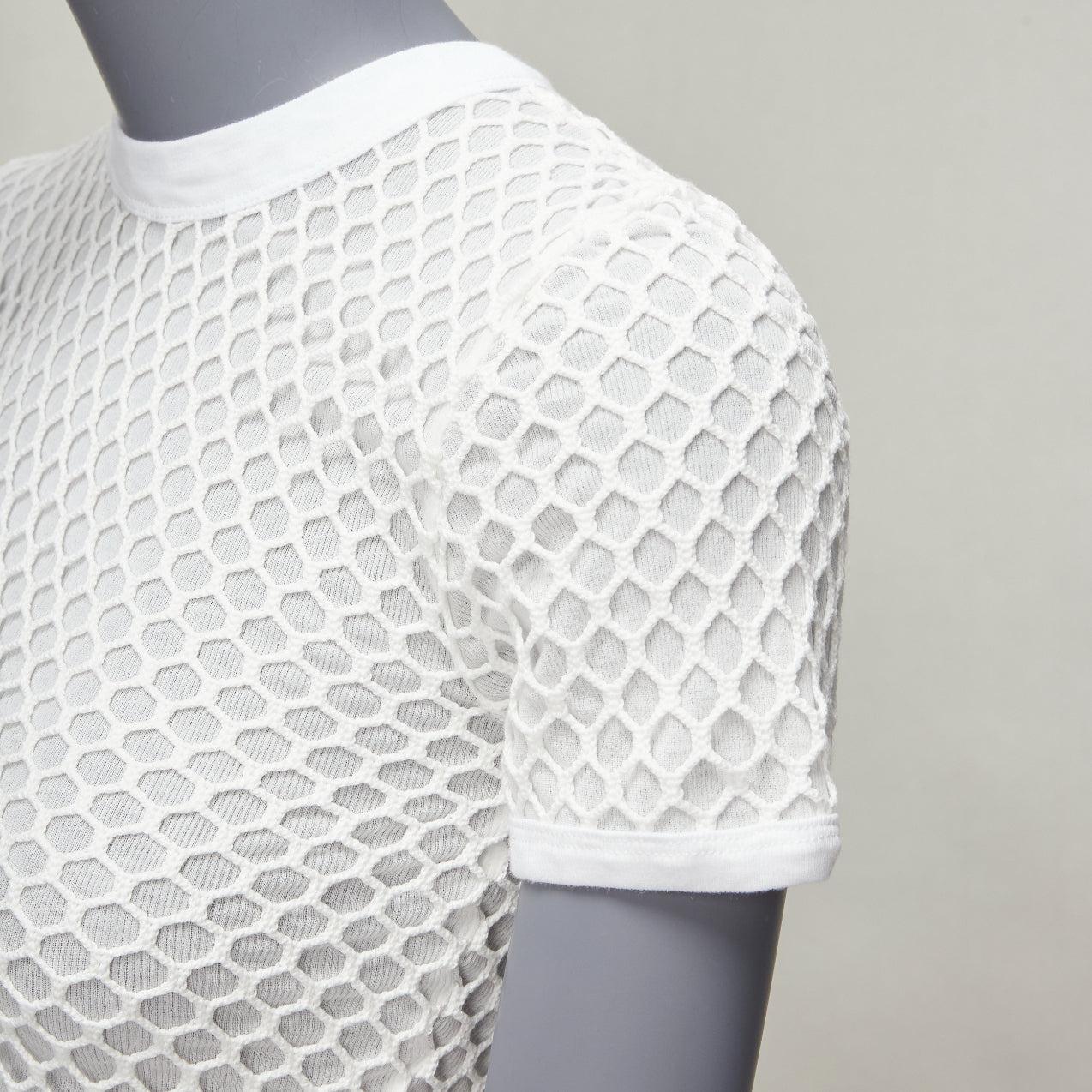 T ALEXANDER WANG white cotton net overlay crew neck fitted top XS For Sale 3