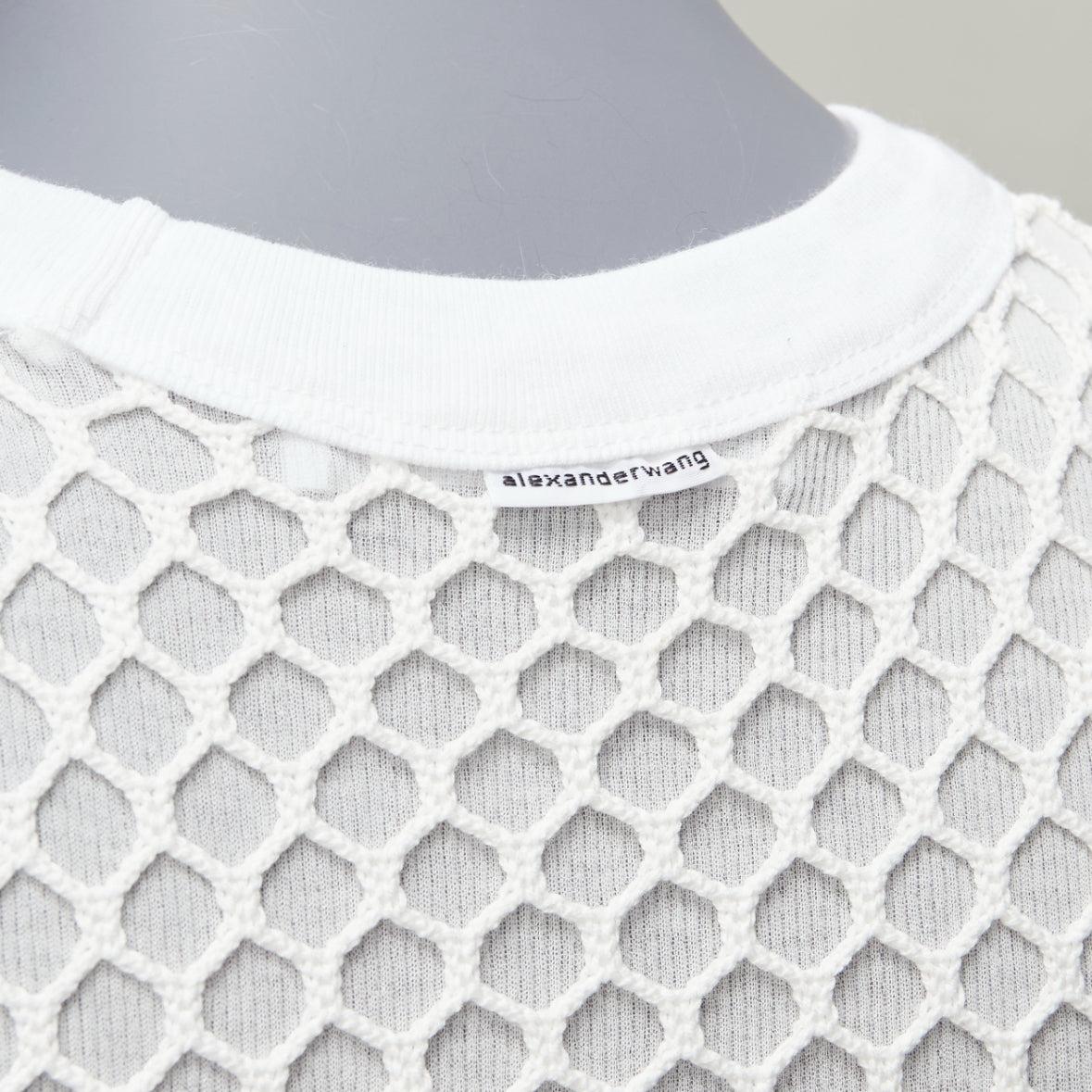 T ALEXANDER WANG white cotton net overlay crew neck fitted top XS For Sale 4