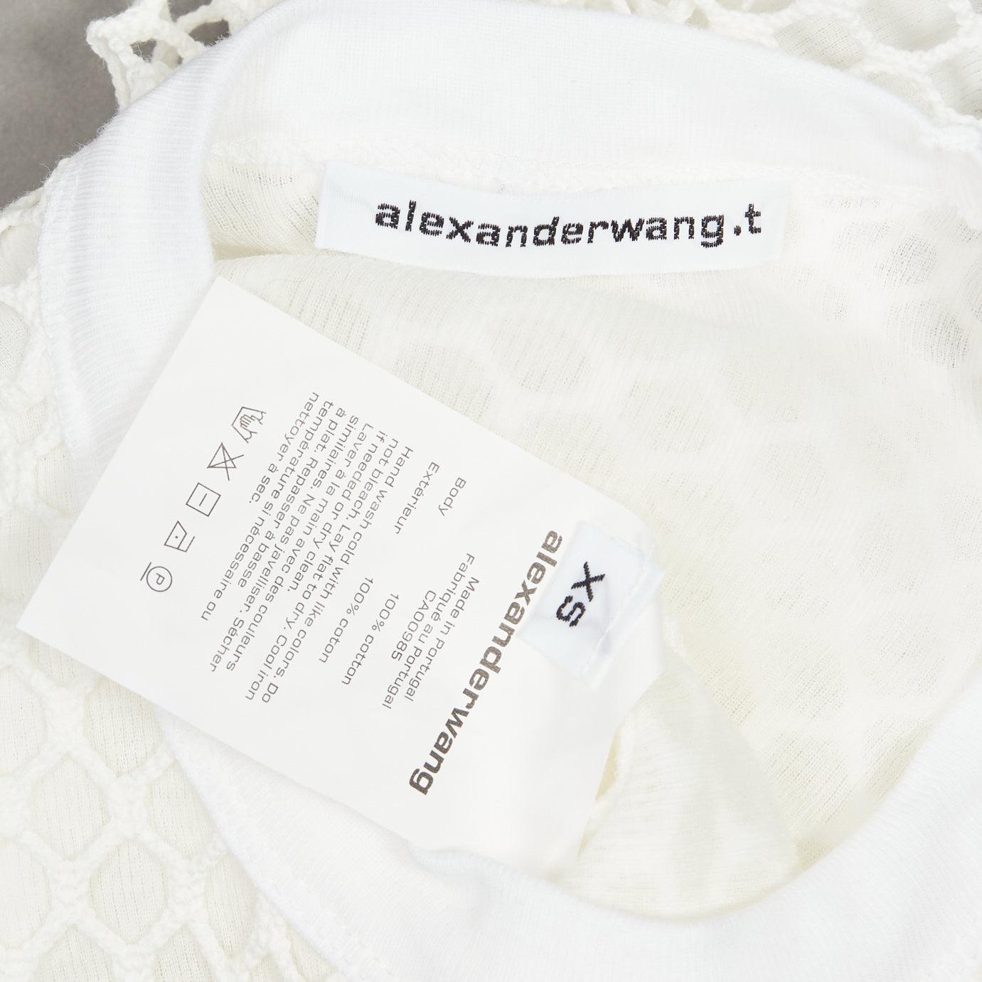 T ALEXANDER WANG top aderente a girocollo in rete di cotone bianco XS in vendita 4