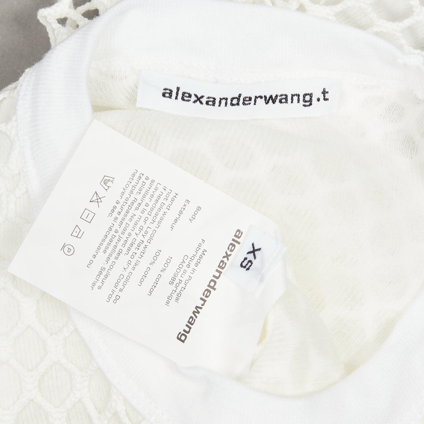 T ALEXANDER WANG white cotton net overlay crew neck fitted top XS For Sale 5