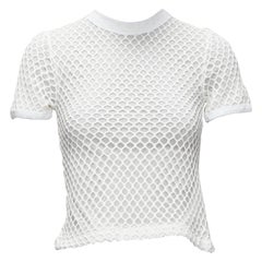 T ALEXANDER WANG white cotton net overlay crew neck fitted top XS