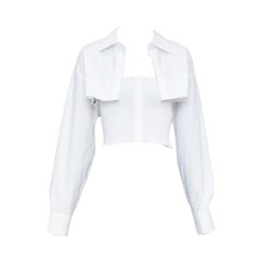 T ALEXANDER WANG white cotton smocked tube oversized crop shirt set S