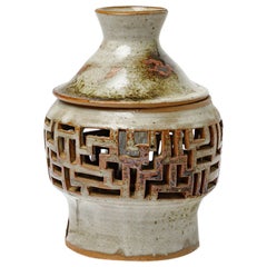T and C Robert French 20th Grey Stoneware Architectural Ceramic Table Lamp