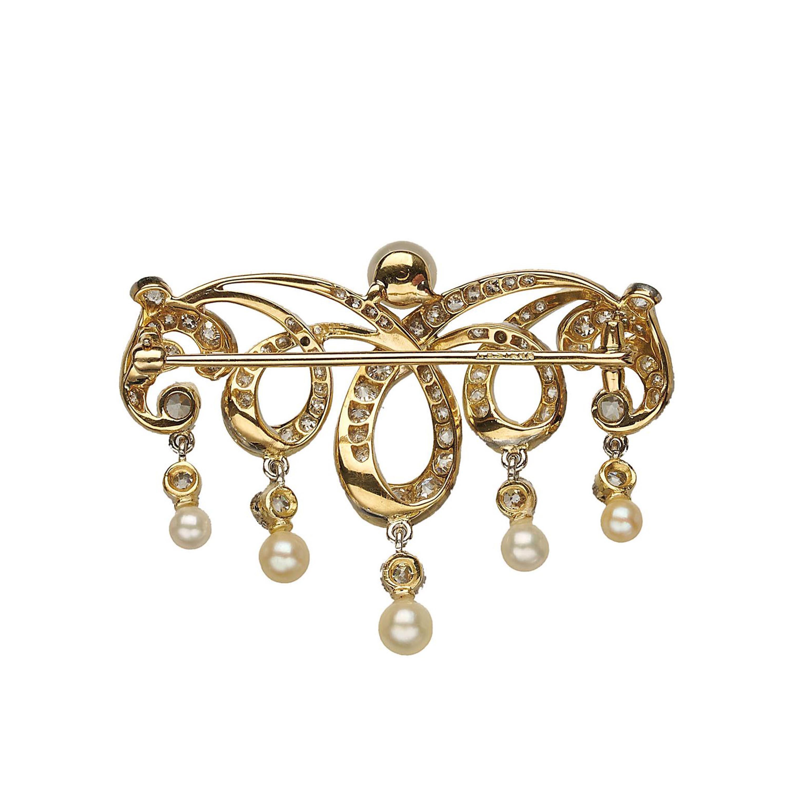 T. B. Starr Belle-Epoque-Brosche aus Platin und Gold, um 1905 (Alteuropäischer Brillantschliff) im Angebot