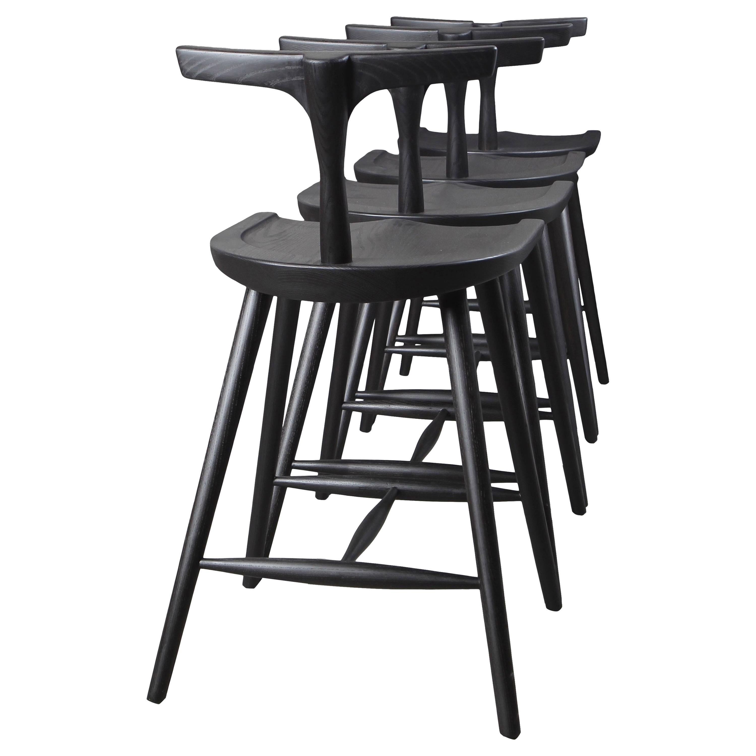 Tabouret Krne à dossier en T - Version à 4 pieds - Lot de 4