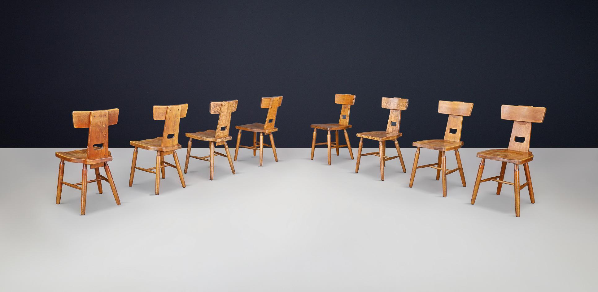 Mid-Century moderno Sedia da pranzo T-Back Oak, Francia, anni '50 - 120 Disponibile in vendita