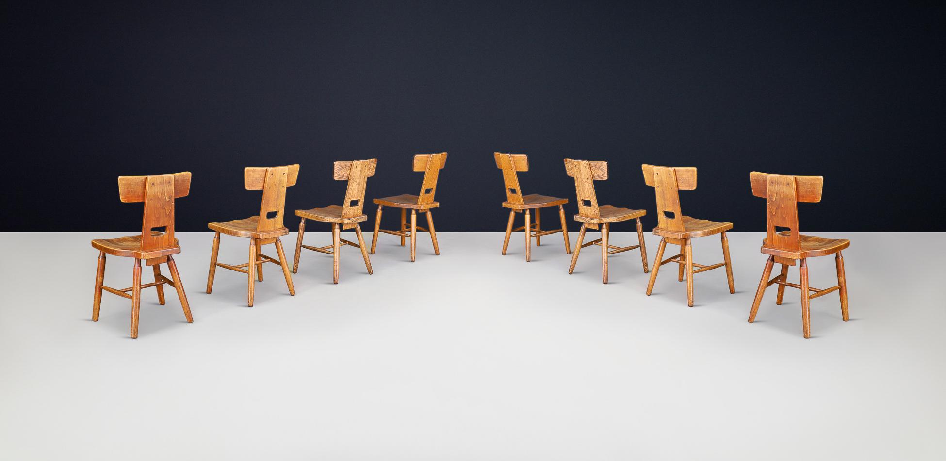 XX secolo Sedia da pranzo T-Back Oak, Francia, anni '50 - 120 Disponibile in vendita