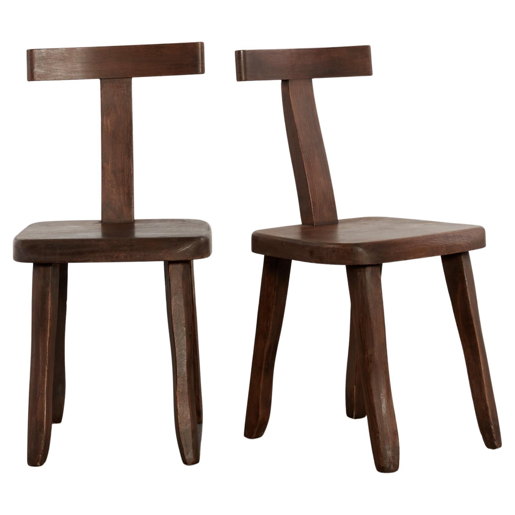 T Back Scandinavian Mid Century Brutalist Chairs Attributed to Olavi Hanninen