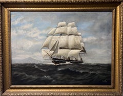 Large Antique T. BAILEY Original Oil Painting on canvas, Seascape, Sailing Ship