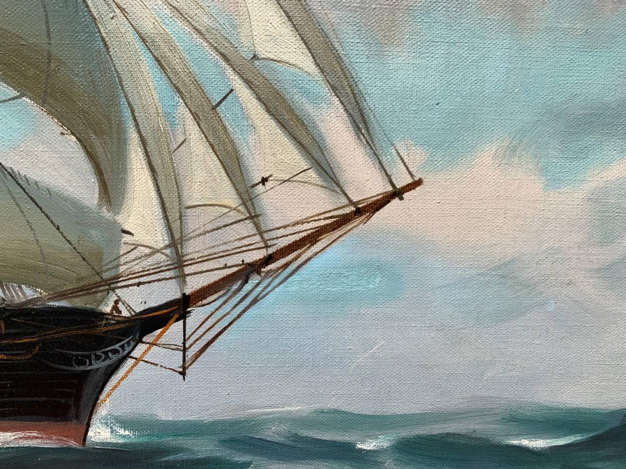 Large Antique T.BAILEY Original Large Oil Painting on canvas Ship on the Ocean For Sale 7
