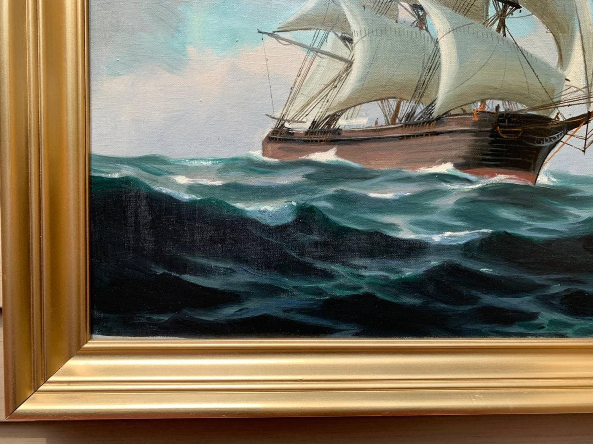 Large Antique T.BAILEY Original Large Oil Painting on canvas Ship on the Ocean For Sale 2