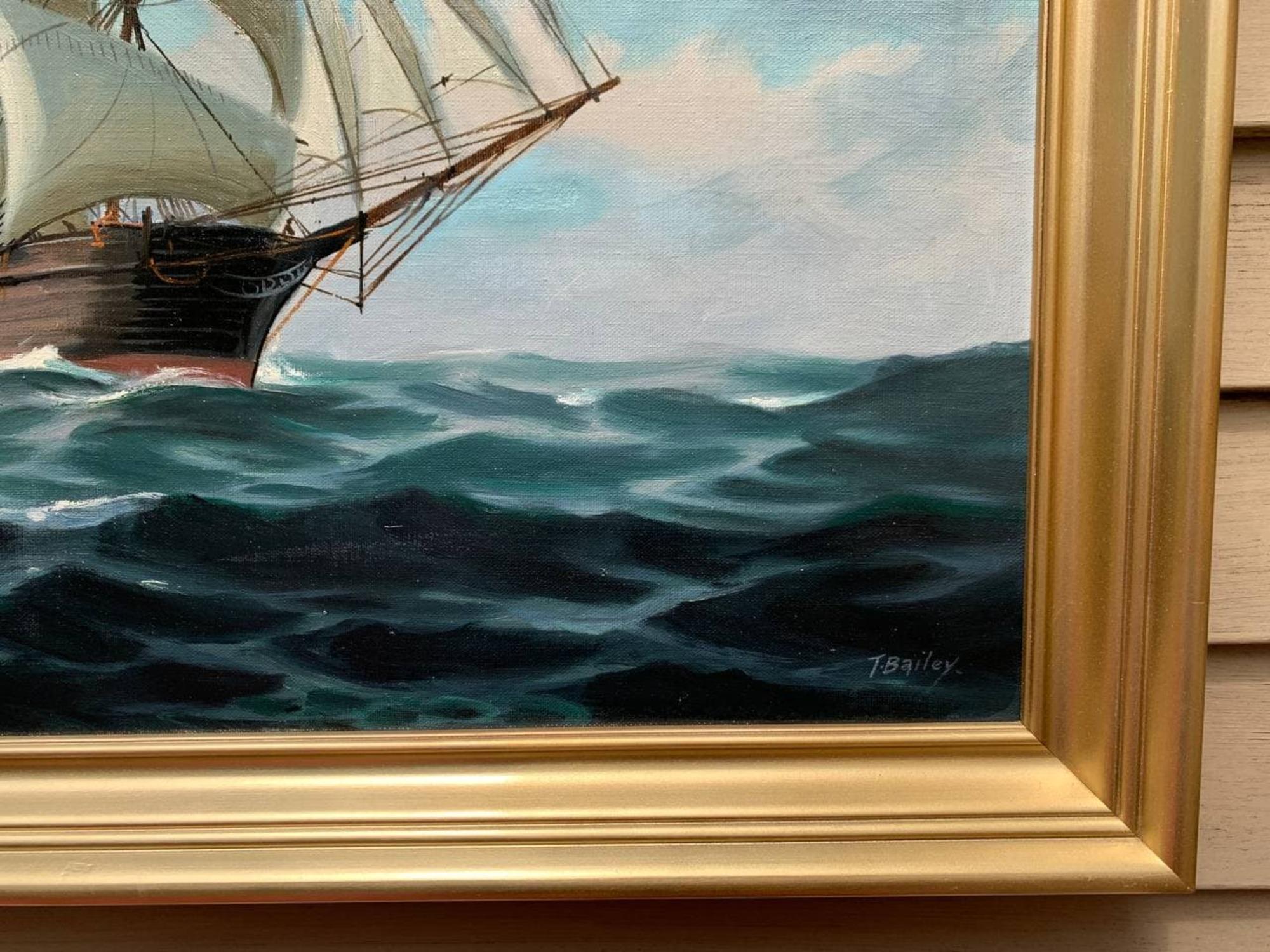 Large Antique T.BAILEY Original Large Oil Painting on canvas Ship on the Ocean For Sale 4