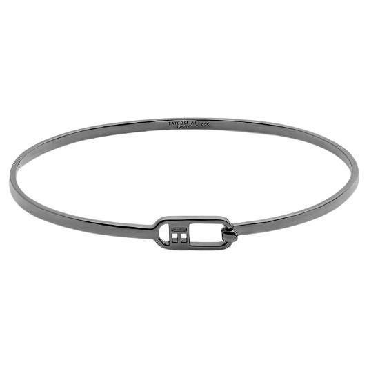 Braccialetto a T in argento 925 placcato rodio nero lucido, taglia XS