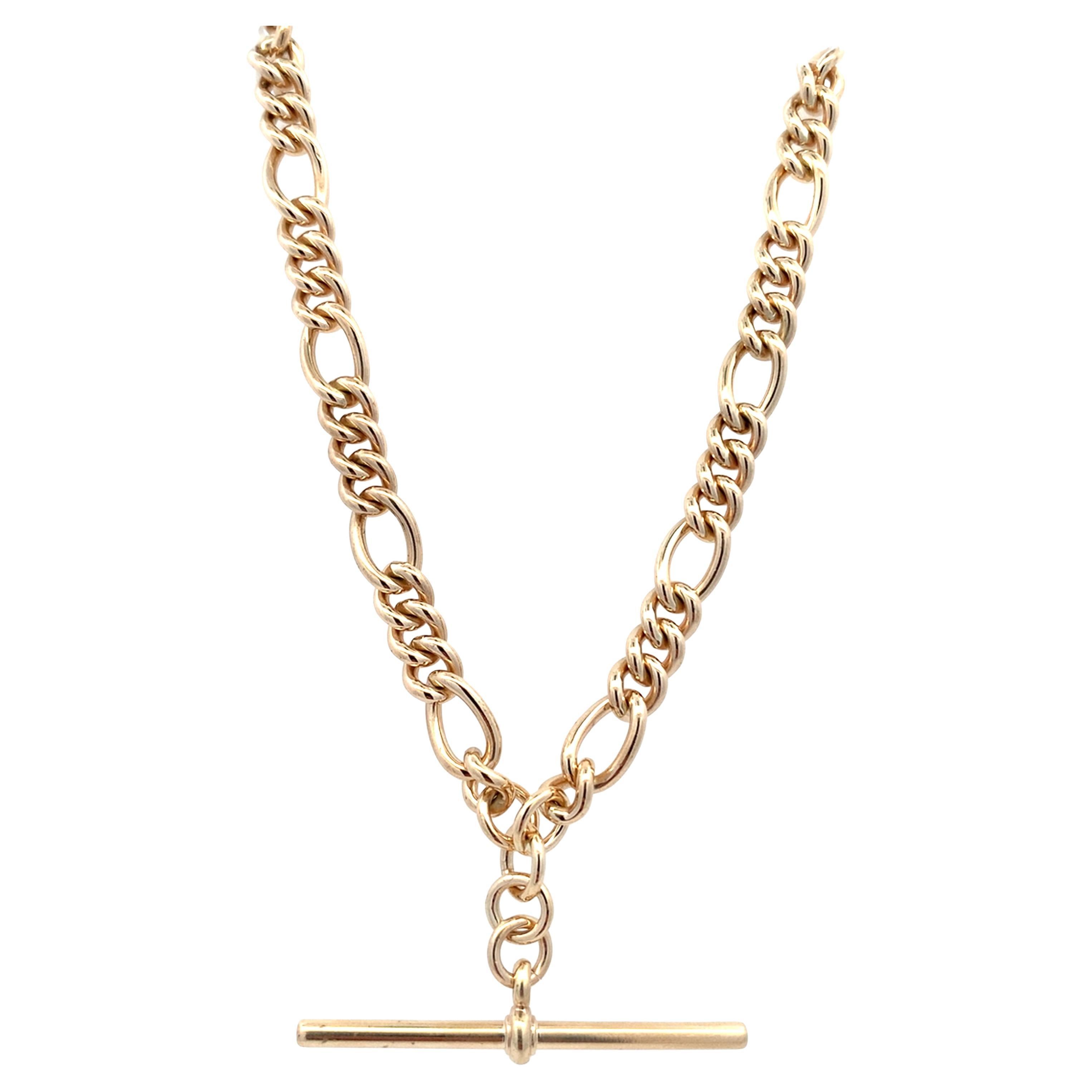 Collana a catena fine con barra a T in oro giallo in vendita