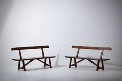 "T-Bench", Olavi Hanninen for Aranjou, Brutalist Solid Elm, France, 1950s