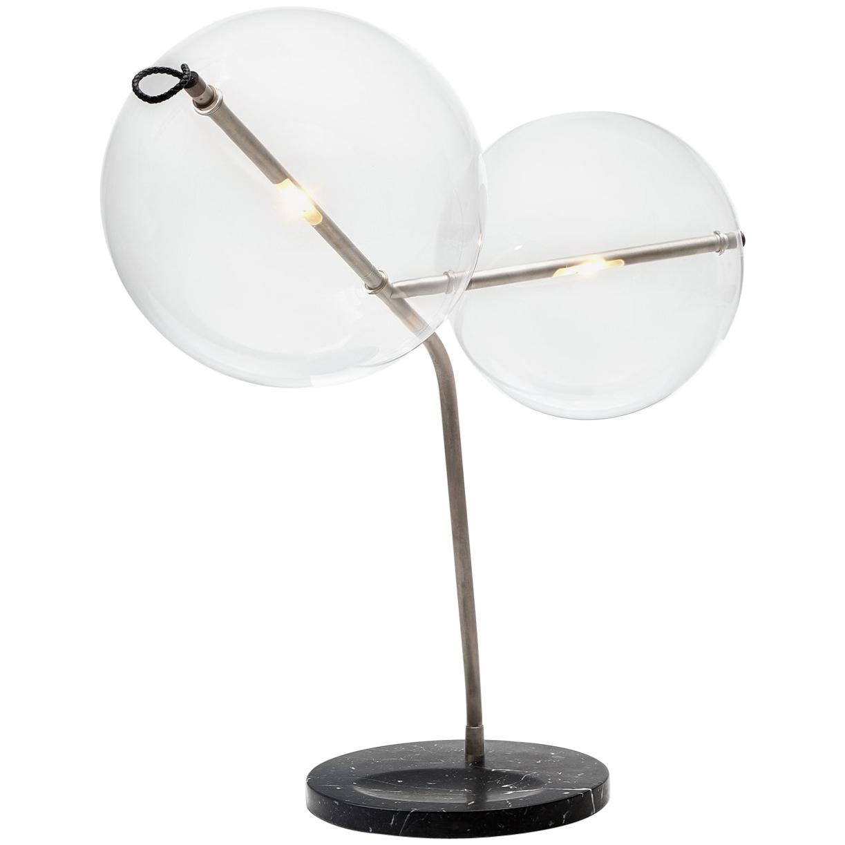 T-Bubble Tarnished Silver Desk / Table Lamp, Brass, Marble, LED Dimmable Sensor