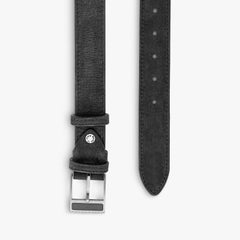 T-Buckle Belt in Black Leather & Brushed Titanium Clasp, Size S