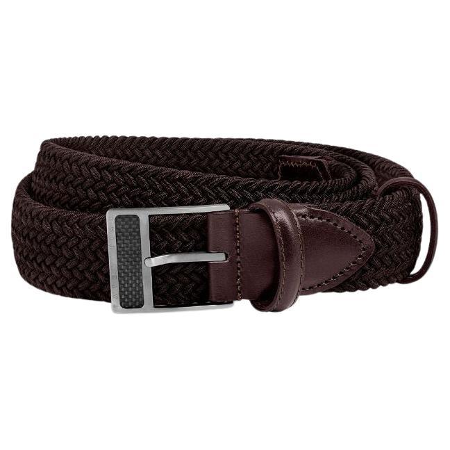 T-Buckle Belt in Brown Rayon Leather & Brushed Titanium Clasp, Size S For Sale