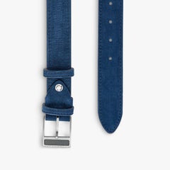 T-Buckle Belt in Navy Leather & Brushed Titanium Clasp, Size S