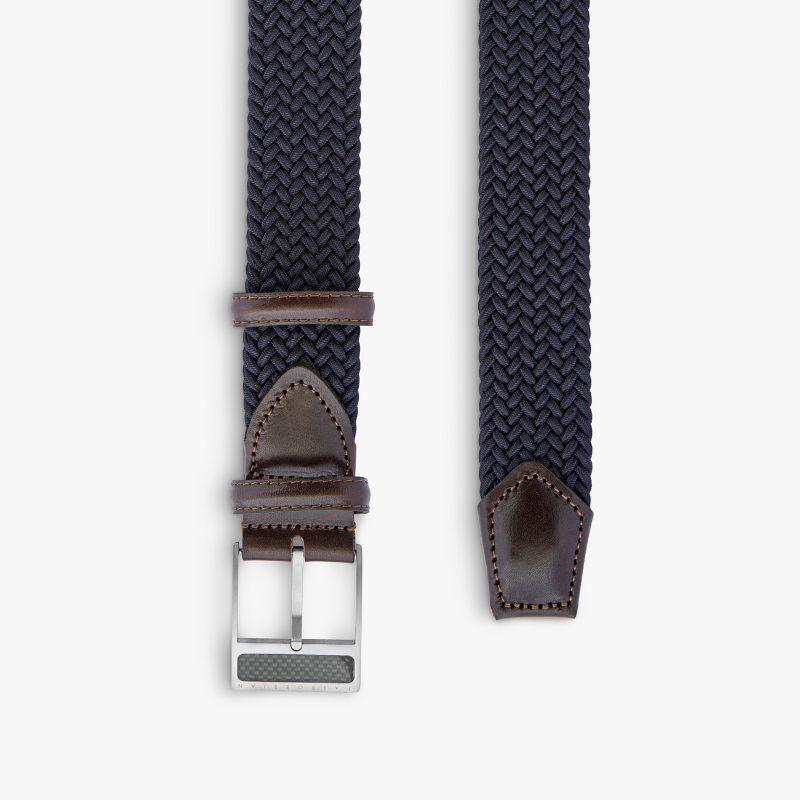 T-Buckle Belt in Navy Rayon and Leather & Brushed Titanium Clasp, Size L

Our unique collection of belt buckles has been designed with every gentleman in mind. For the more adventurous gentleman, this unique titanium buckle features an inlay of