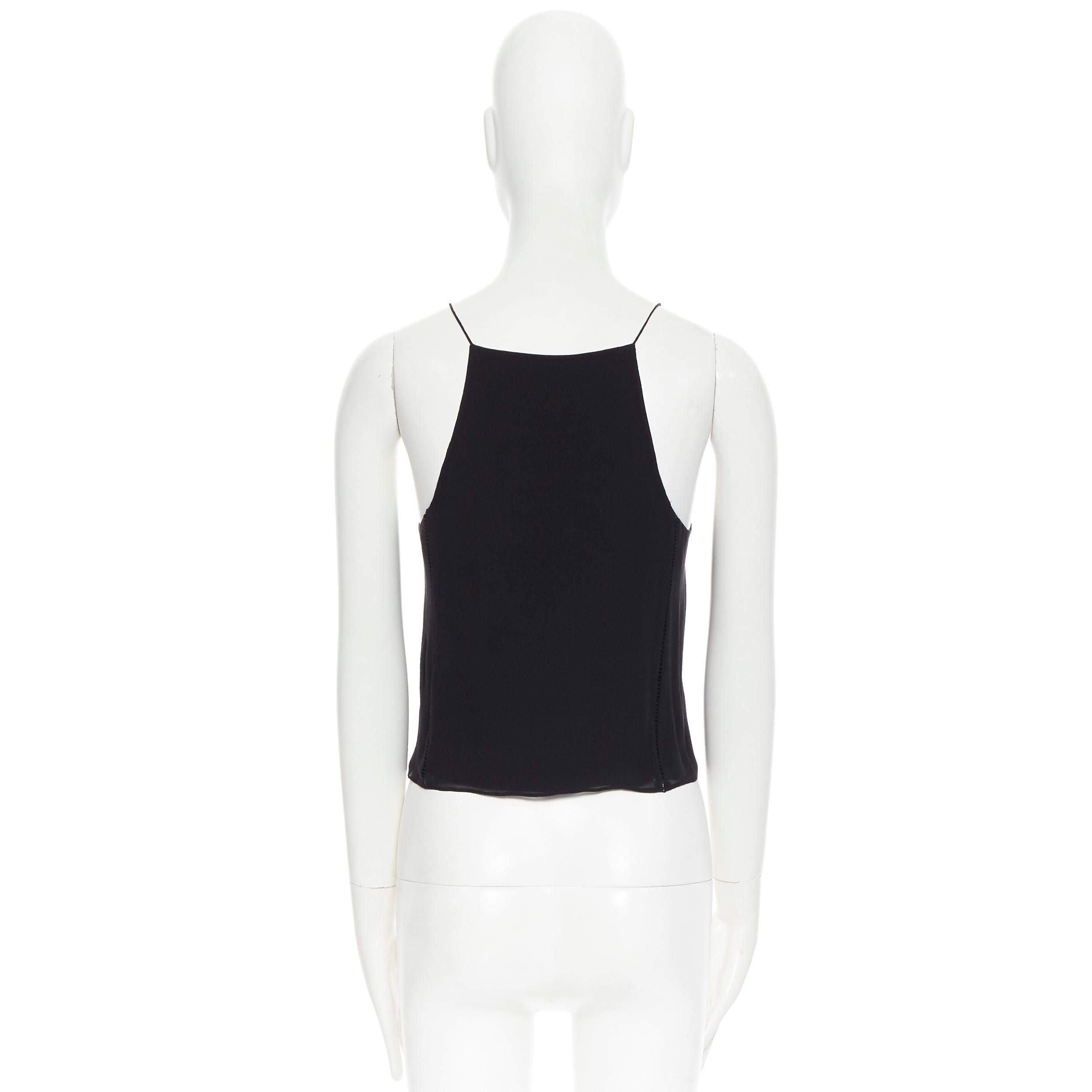 Black T BY ALEXANDER WANG 100% silk black ladder stitch detail spaghetti strap top XS