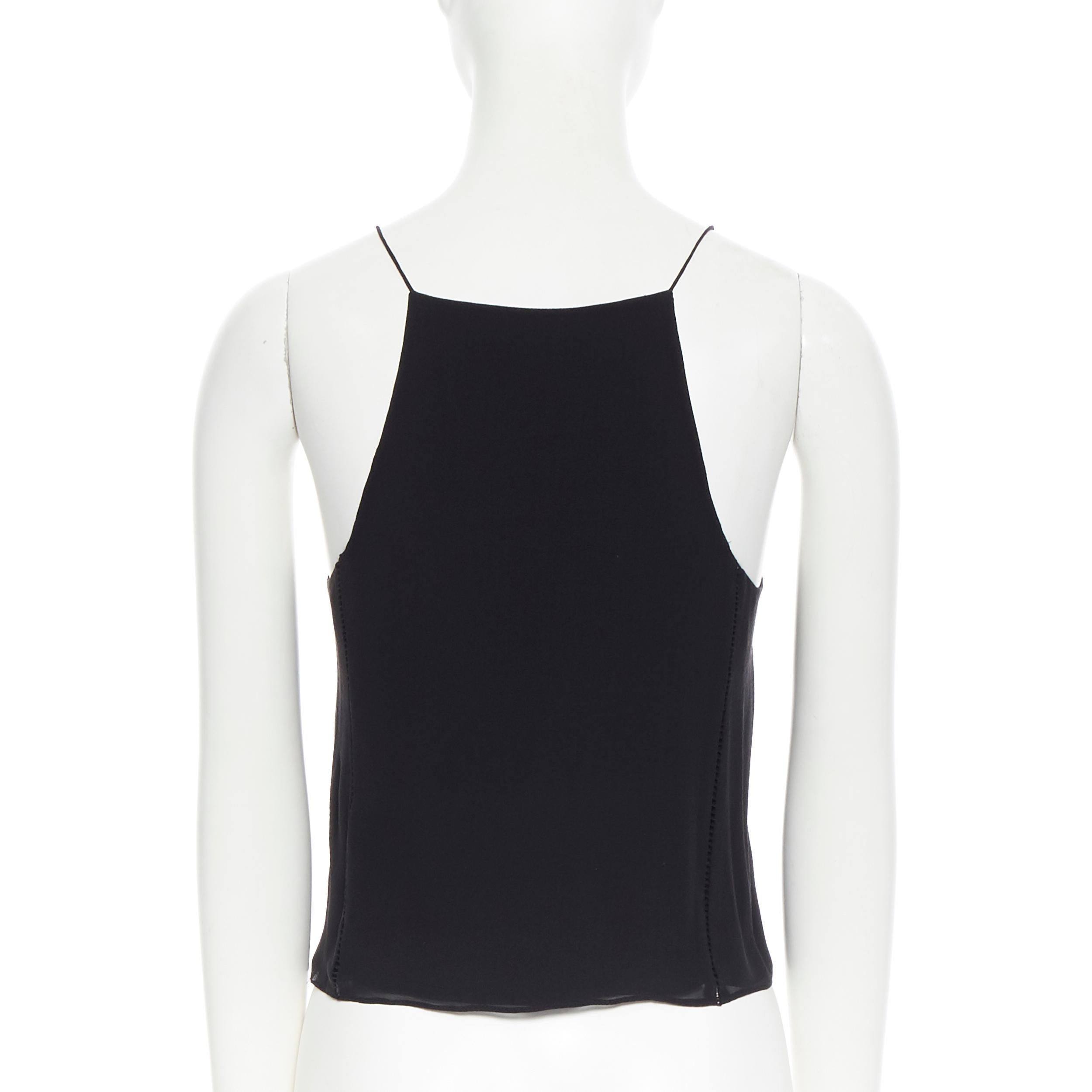 T BY ALEXANDER WANG 100% silk black ladder stitch detail spaghetti strap top XS In Excellent Condition In Hong Kong, NT