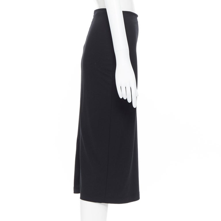 T BY ALEXANDER WANG black rayon polyester center slit stretch pencil skirt  S For Sale at 1stDibs