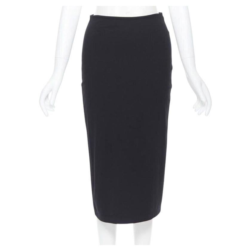 T BY ALEXANDER WANG black rayon polyester center slit stretch pencil skirt S For Sale